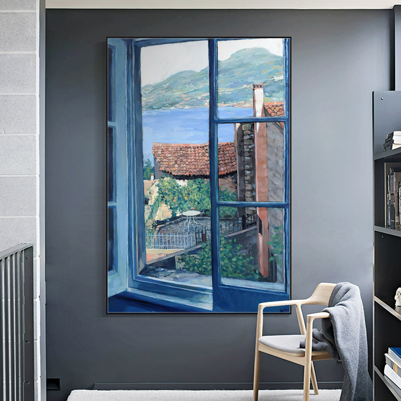 海湾小镇 北欧风光景文艺创ins地中海侘寂风客厅卧室走廊装饰挂画
