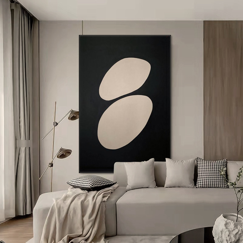 极简抽象小众禅意境玛尼堆黑白侘寂风北欧廖凤敏客厅沙发装饰挂画