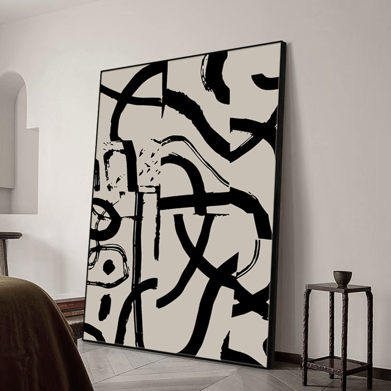 新方向 简约小众文艺术抽象线条侘寂风 客厅摄影主播背景墙装饰画