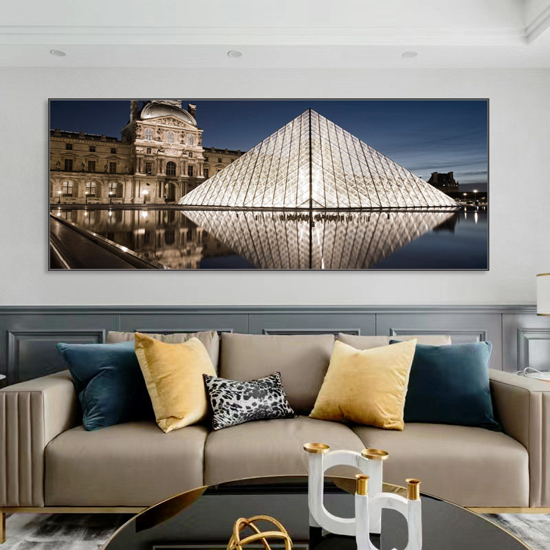 欧式建筑卢浮宫古典轻奢入口玻璃金字塔贝聿铭文艺法国王宫挂画