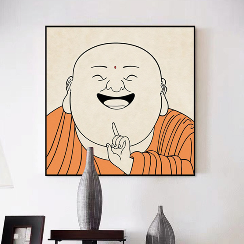 弥勒笑脸开心氛围 福寿禅意佛布袋和尚乐观慈悲和蔼亲切感 装饰画