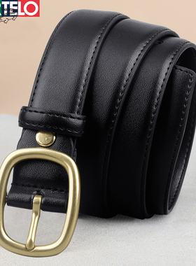 卡帝乐鳄鱼真皮铜扣牛皮方扣腰带女皮带简约学生牛仔裤街头裤带TK