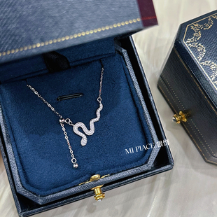 s999纯银超闪满钻灵蛇项链女轻奢小众高级感锁骨链送闺蜜生日礼物