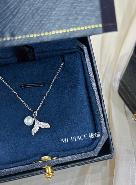 s999纯银鱼尾珍珠项链女轻奢小众设计感锁骨链送女生闺蜜生日礼物