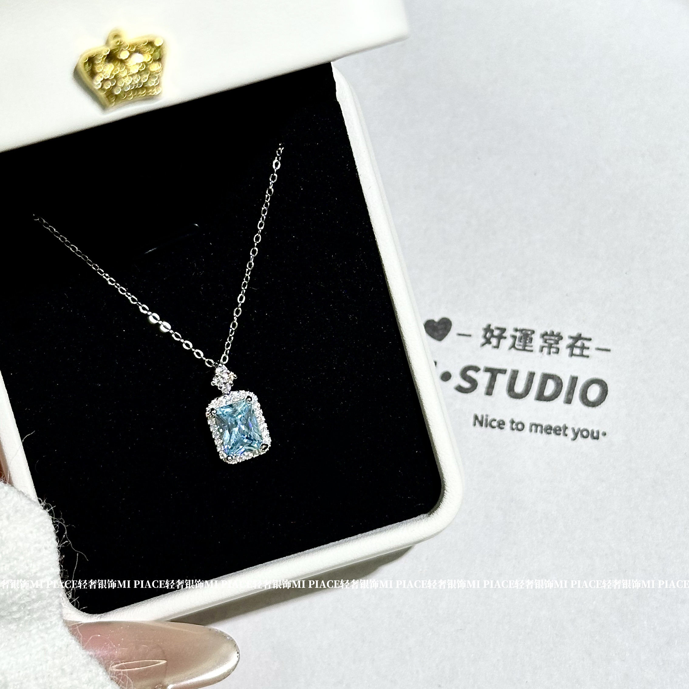 s999纯银冰蓝许愿瓶项链女轻奢小众高级感锁骨链送闺蜜生日礼物