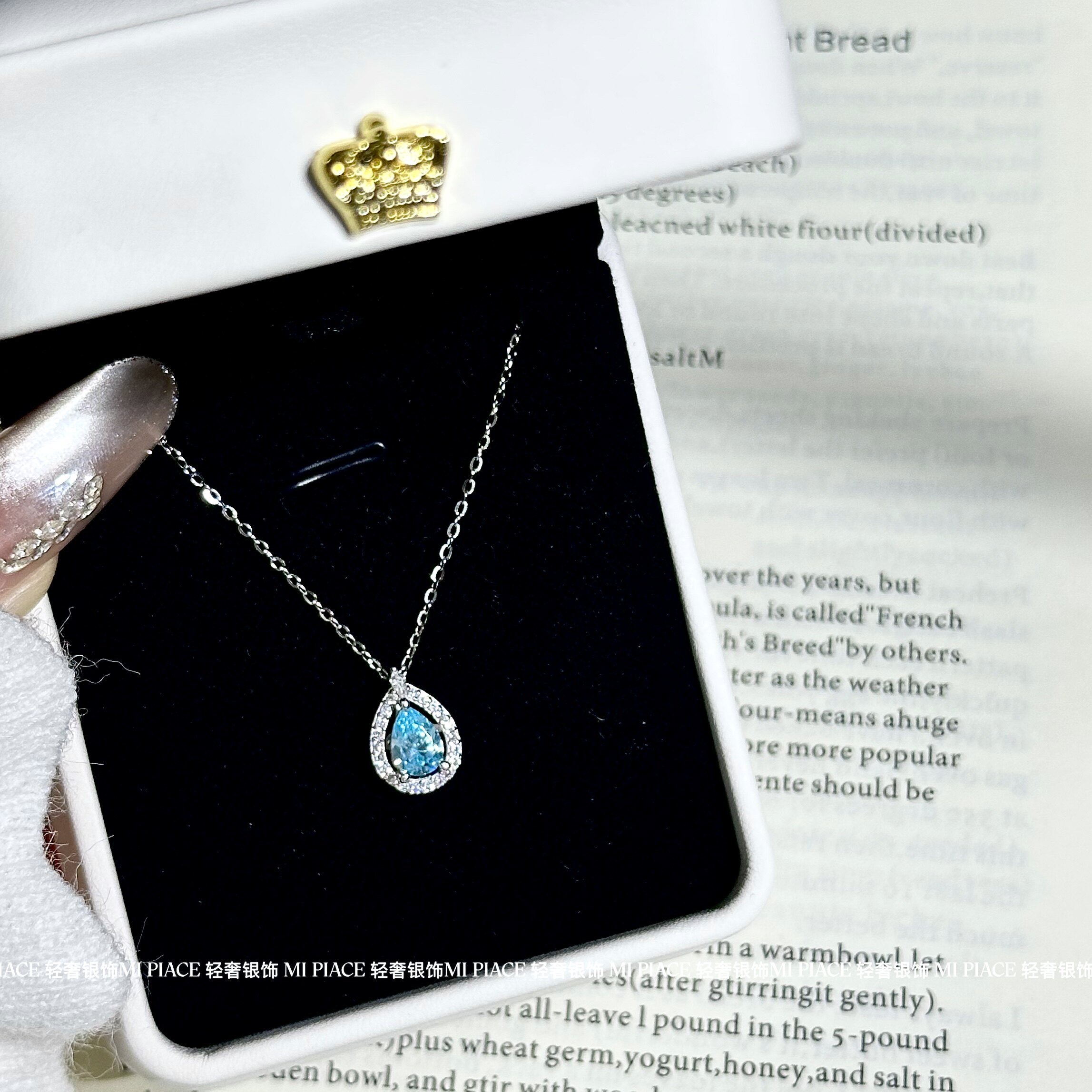 s999纯银蓝眼泪水滴项链女轻奢小众设计感锁骨链送闺蜜生日礼物