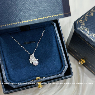 s999纯银杏叶淡水珍珠项链女轻奢小众高级感锁骨链送闺蜜生日礼物