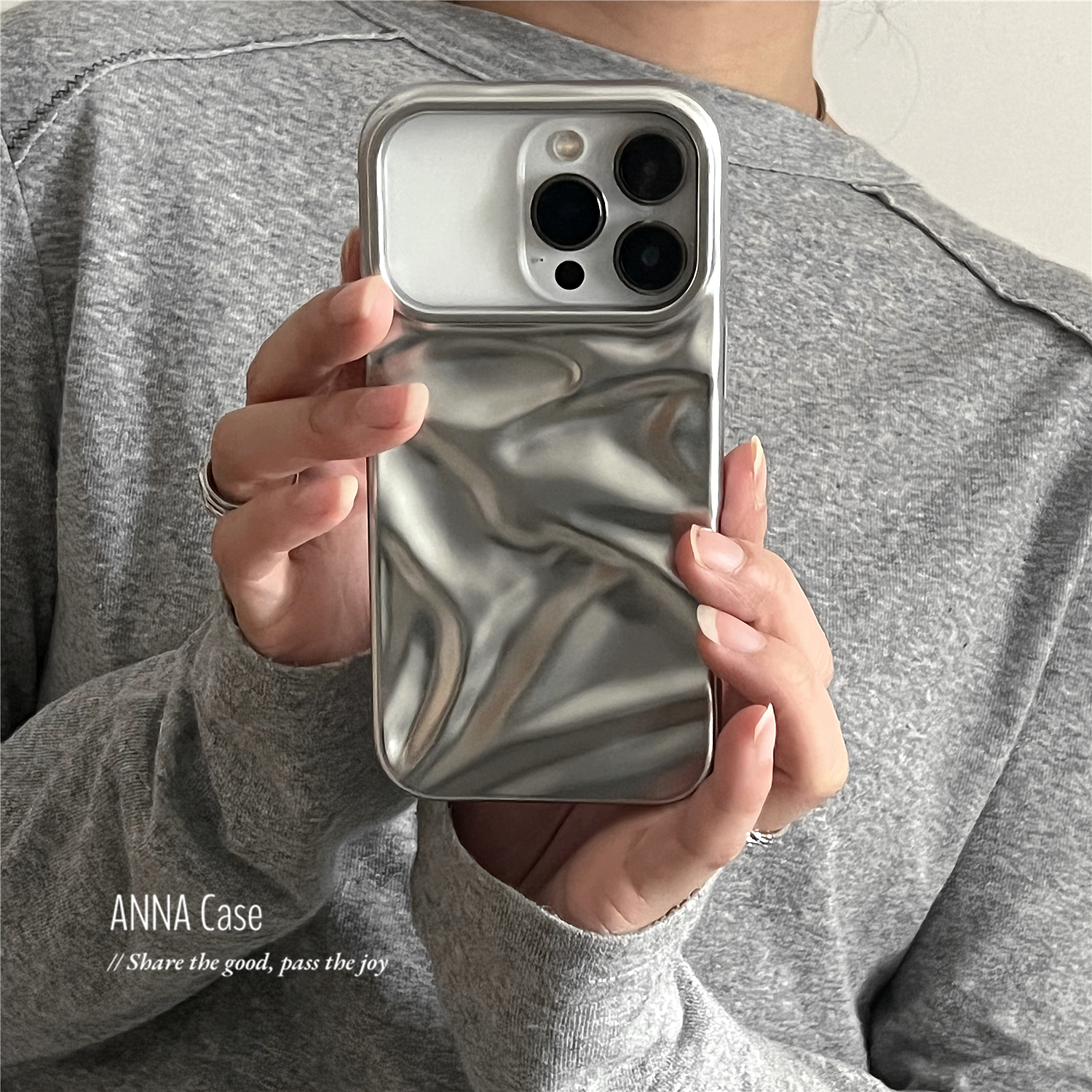 高级感哑光银折痕立体纹手机壳