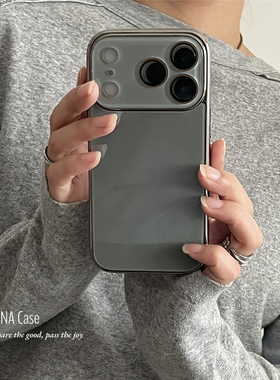 ANNACASE高级简约清透感深灰色玻璃适用苹果17promax手机壳iphone14男15pro新款16全包16promax防摔保护套17