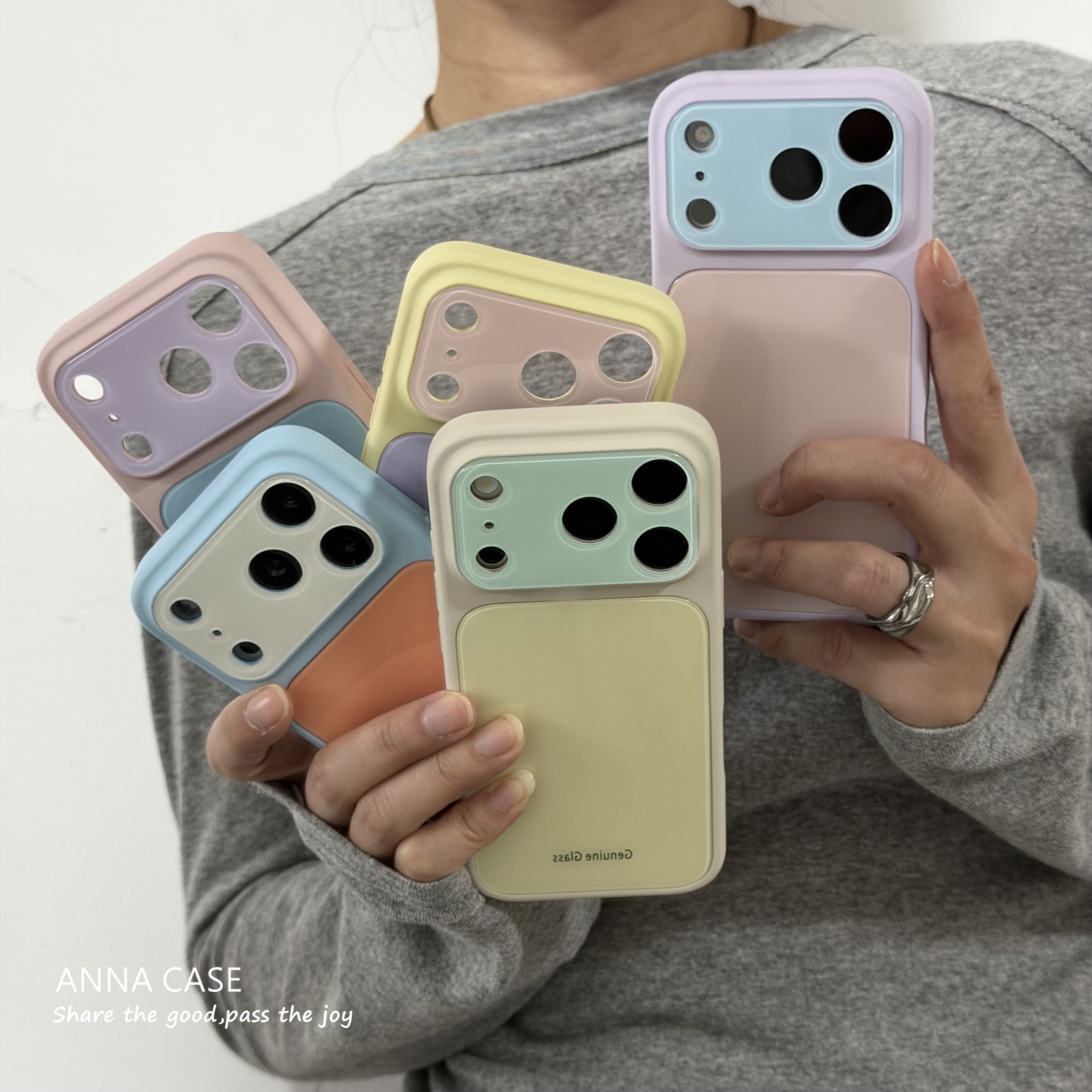 ANNACASEins高级撞色玻璃磁吸大视窗17适用苹果17promax手机壳iphone16女17pro新款15软16promax防摔保护套14