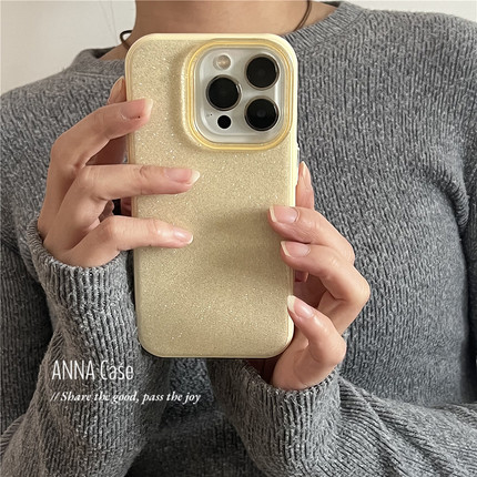 ANNACASE高级ins少女奶黄色细闪滴胶适用苹果16promax手机壳iphone14全包12pro新款15小众13promax防摔保护套
