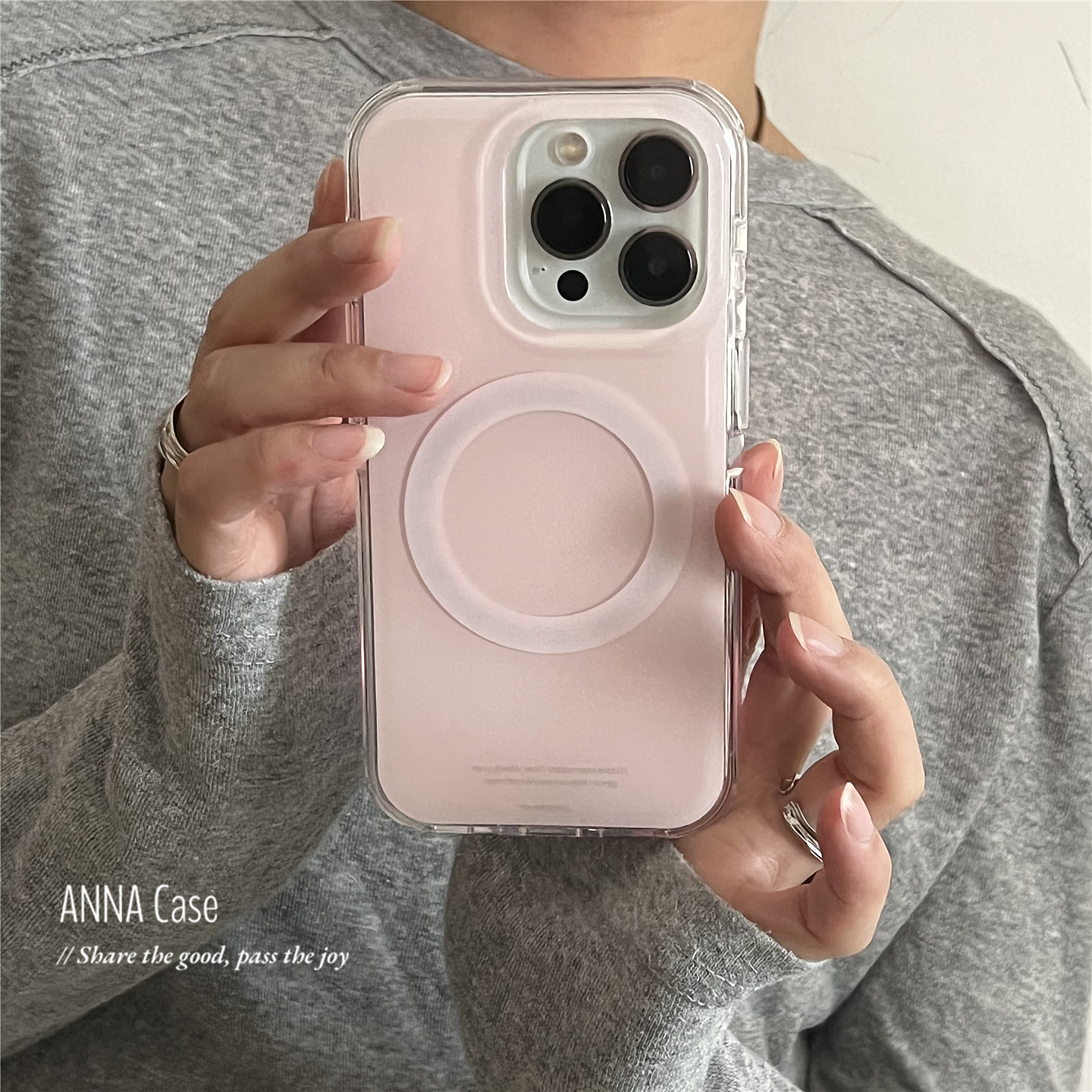 韩系少女清甜浅粉色磁吸手机壳