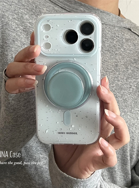 ANNACASE浅雾薄荷绿斑点磁吸支架手机壳适用iphone17promax苹果14全包17pro新款15pro软16Promax防摔保护套16