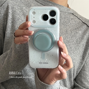 ANNACASE浅雾薄荷绿斑点磁吸支架手机壳适用iphone17promax苹果14全包17pro新款 15pro软16Promax防摔保护套16