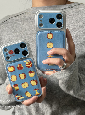 ANNACASE秋冬油画蓝艺术苹果大视窗手机壳适用iphone17promax苹果17新款15pro全包16Promax防摔保护套14皮质