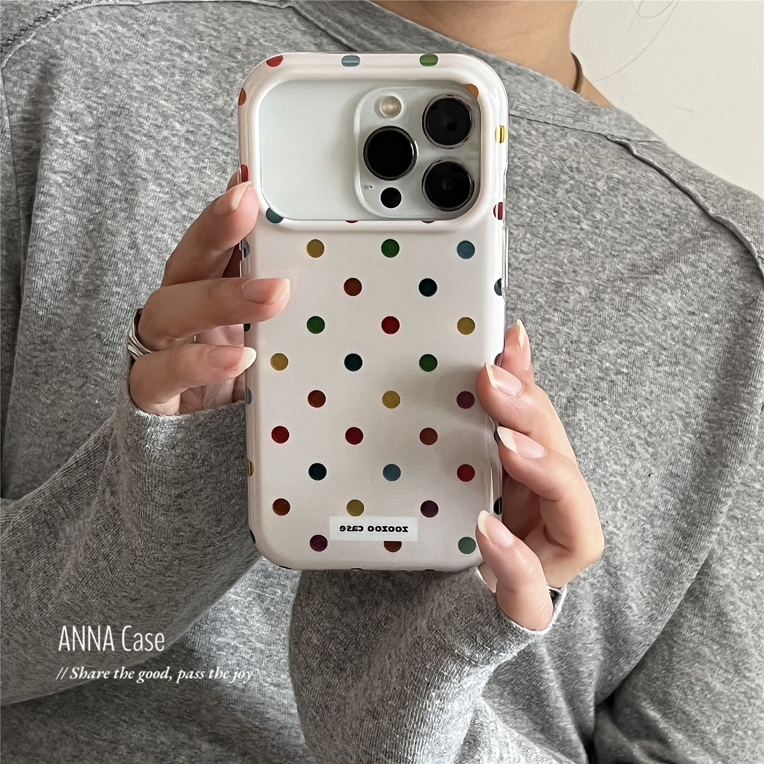 米白彩色小波点锡纸纹手机壳