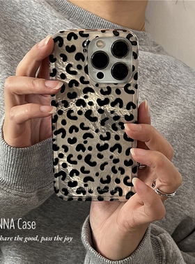 ANNACASE韩国ins高级淡棕锡纸纹小豹纹手机壳适用iPhone16pro新款17promax苹果14pro全包17防摔保护套15女款