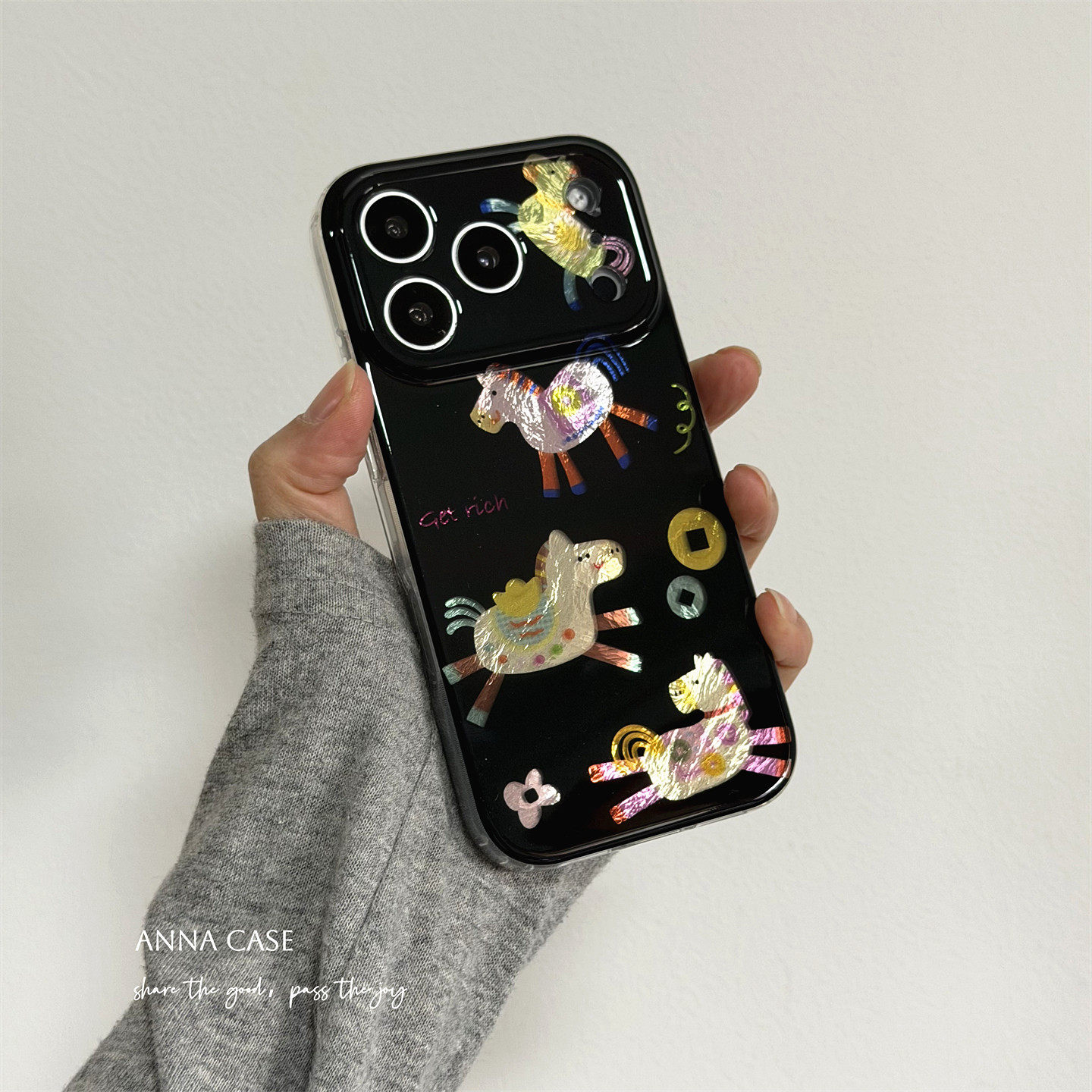 ANNACASE秋冬可爱黑底彩色小马锡纸纹手机壳适用iphone17promax苹果14软13新款15pro女16ProMax防摔保护套17,3C数码配件,手机保护套/壳,淘宝优惠券,粉丝福利购,淘宝优惠卷