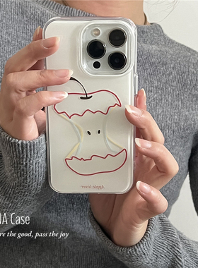 ANNACASE白色艺术抽象线条红苹果适用苹果17promax手机壳iphone14小众15pro新款16全包软16promax防摔保护套