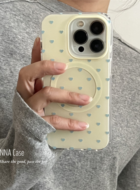 ANNACASE韩系少女奶黄蓝色小爱心磁吸手机壳适用iphone17promax苹果17光面14新款15pro软16Promax防摔保护套
