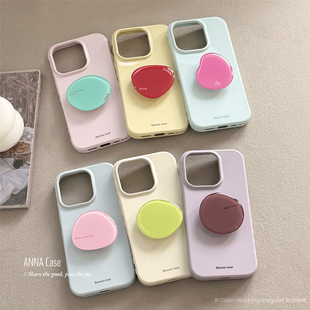 ANNACASE韩国ins奶油纯色异形支架手机壳适用iphone17promax苹果14光面17pro新款 15pro软16Promax防摔保护套