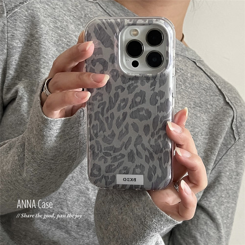 高级感设计酷酷银灰色豹纹手机壳