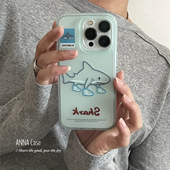 ANNACASEins透蓝可爱线条小鲨鱼适用苹果17promax手机壳iphone14小众15pro新款 16全包软壳16promax防摔保护套