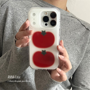 ANNACASE小众两个西红柿晕染插画手机壳适用iphone17promax苹果14全包17pro新款15pro软16Promax防摔保护套16