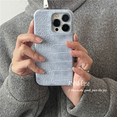 ANNACASE小众ins做旧浅蓝鳄鱼纹适用苹果17promax手机壳iphone16皮质15pro新款 14半包硬壳16promax防摔保护套