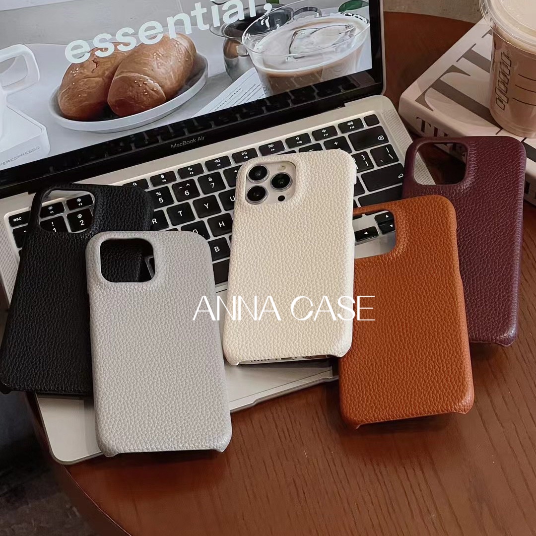 ANNACASEins简约秋冬色皮质荔枝纹适用iphone14promax苹果15手机壳11新款12pro男女款半包13Promax防摔保护套