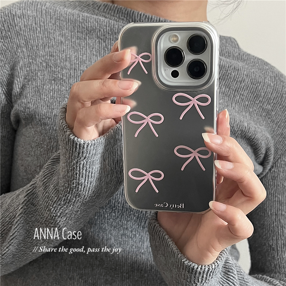 ns韩系少女银粉色蝴蝶结手机壳