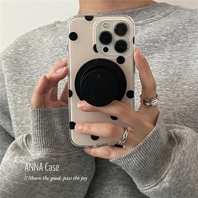 苹果16promax裸色黑波点磁吸支架