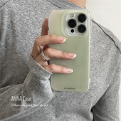 ANNACASE高级感设计清凉淡绿色适用苹果17promax手机壳iphone14小众15pro新款 16全包软壳16promax防摔保护套
