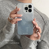 ANNACASE冰雾感渐变淡蓝色锡纸纹适用苹果17promax手机壳iphone14小众16pro新款 16全包15磨砂15pro防摔保护套