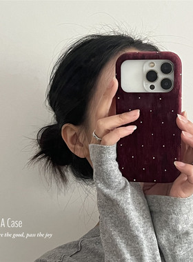 ANNACASE秋冬ins新年酒红丝绒满天星闪钻手机壳适用iphone17promax苹果14软13全包毛绒15pro女16ProMax保护套