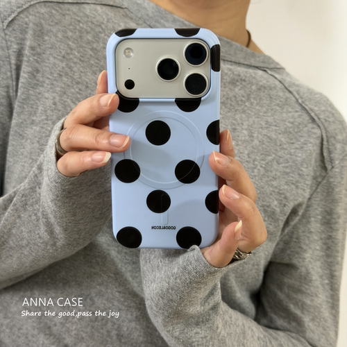 韩系蓝黑色波点菲林磁吸手机壳