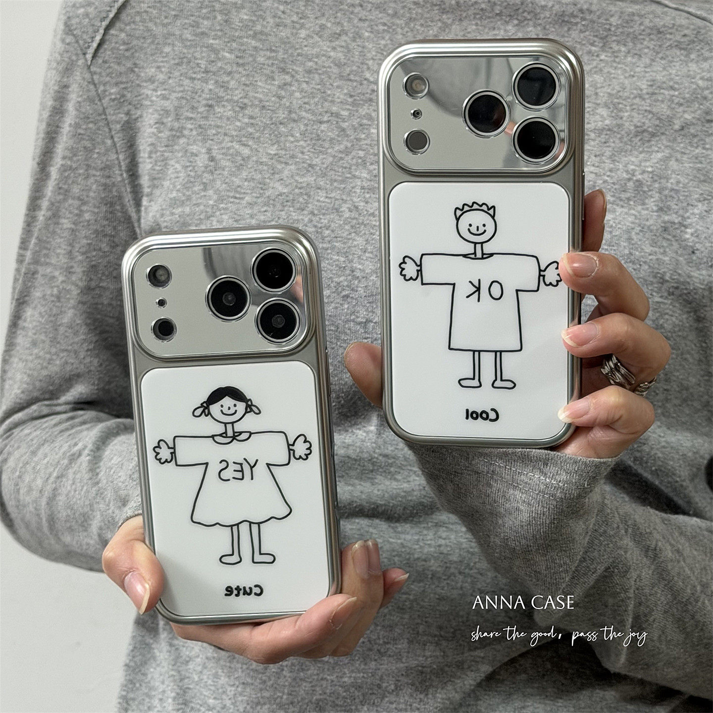 ANNACASEins简笔女孩男孩大视窗适用苹果17promax手机壳iphone14电镀17pro情侣15全包16promax防摔保护套16软,3C数码配件,手机保护套/壳,淘宝优惠券,粉丝福利购,淘宝优惠卷