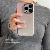 ANNACASEins高级春季 晕染渐变粉磁吸手机壳适用iphone17promax苹果17磨砂14新款 15pro菲林16Promax防摔保护套