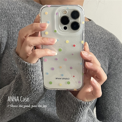 小众ins风少女闪粉彩色小波点壳