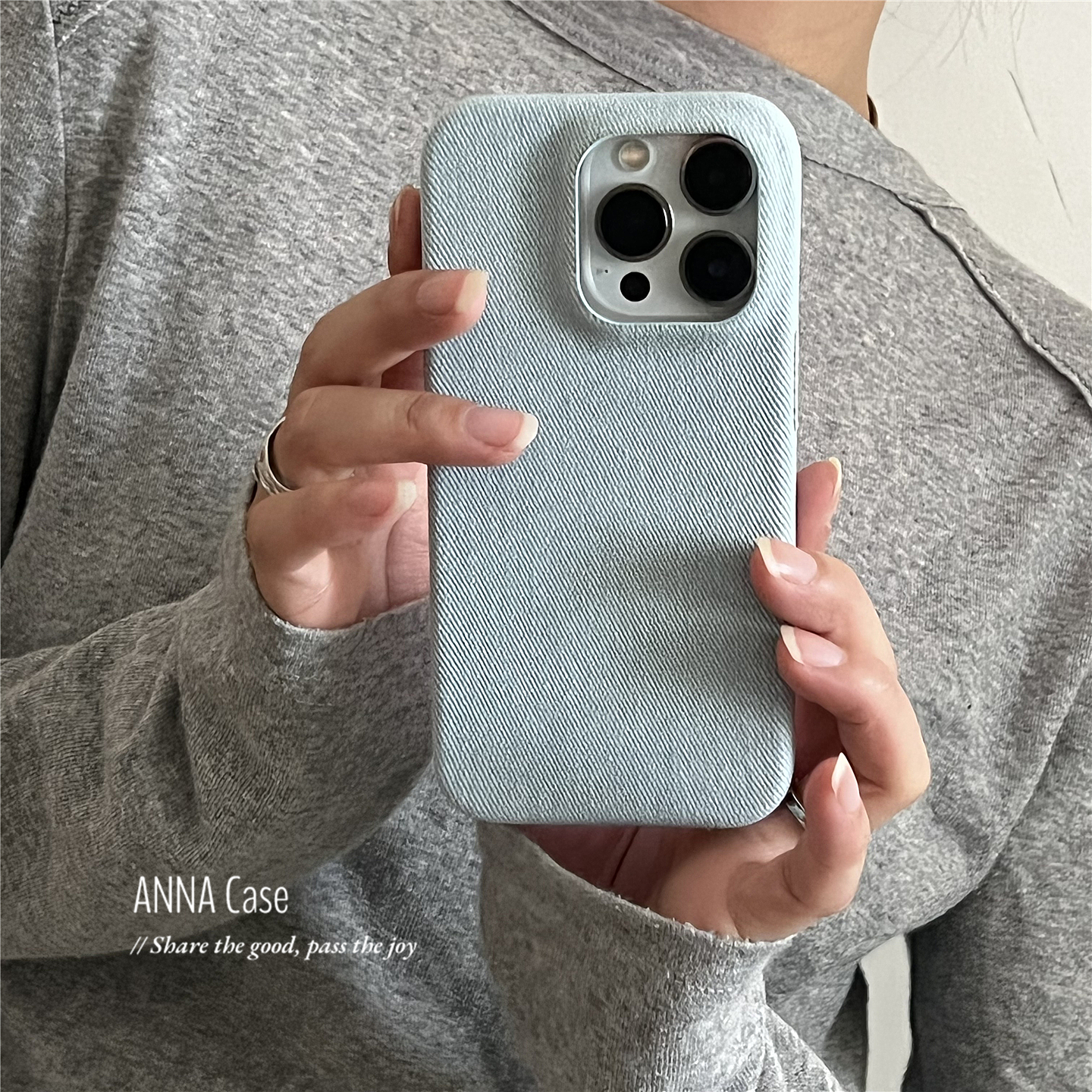 小众质感高级浅蓝牛仔布17手机壳