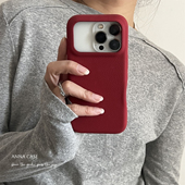 ANNACASEins秋冬新年红色雾面磨砂皮质适用苹果17ProMax手机壳iphone14小众15pro新款 女16promax防摔保护套17