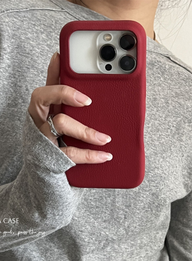 ANNACASEins秋冬新年红色雾面磨砂皮质适用苹果17ProMax手机壳iphone14小众15pro新款女16promax防摔保护套17