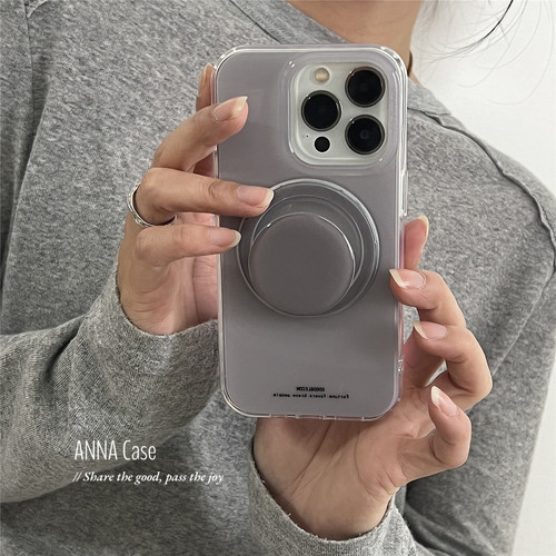 ANNACASE高级简约冷灰色磁吸支架手机壳适用于iphone17promax苹果14光面13新款15pro软壳16Promax防摔保护套