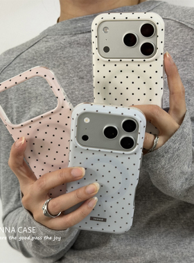 ANNACASEins婴儿蓝粉波点磨砂磁吸17适用苹果17promax手机壳iphone14全包17pro新款15软壳16promax防摔保护套