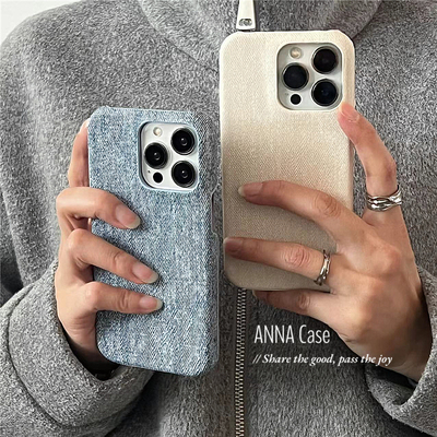 苹果16promax皮质创意蓝白牛仔纹