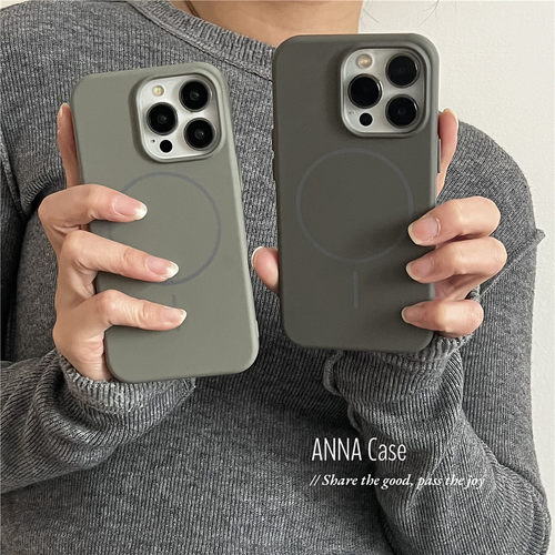 小众简约灰绿色磁吸16pro手机壳