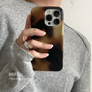 ANNACASE高级感晕染琥珀色锡纸纹适用苹果16promax手机壳iphone14小众15pro新款 16全包15光面13pro防摔保护套