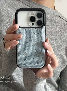 ANNACASE秋冬浅蓝牛仔布满天星手机壳适用iphone17promax苹果14少女17pro新款15pro软壳16Promax防摔保护套16