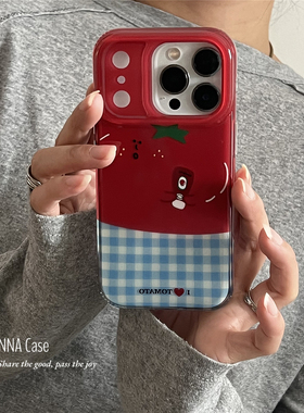 ANNACASE小众可爱红色番茄酱蓝格手机壳适用iphone17promax苹果14全包17pro新款15pro软16Promax防摔保护套16