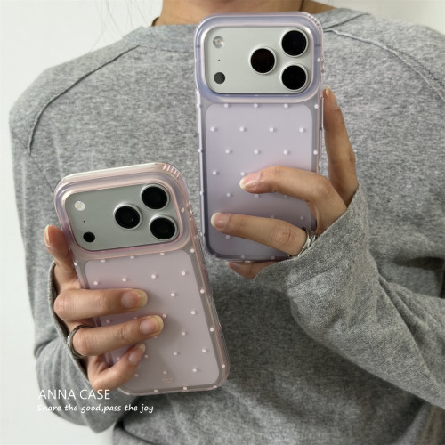 ANNACASEins春天清透磨砂粉紫小波点适用苹果17promax手机壳iphone16女17pro新款15全包16promax防摔保护套14